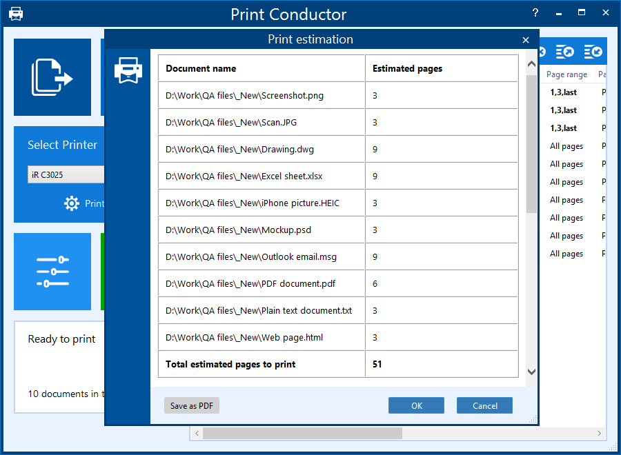 Print all files from a saved list
