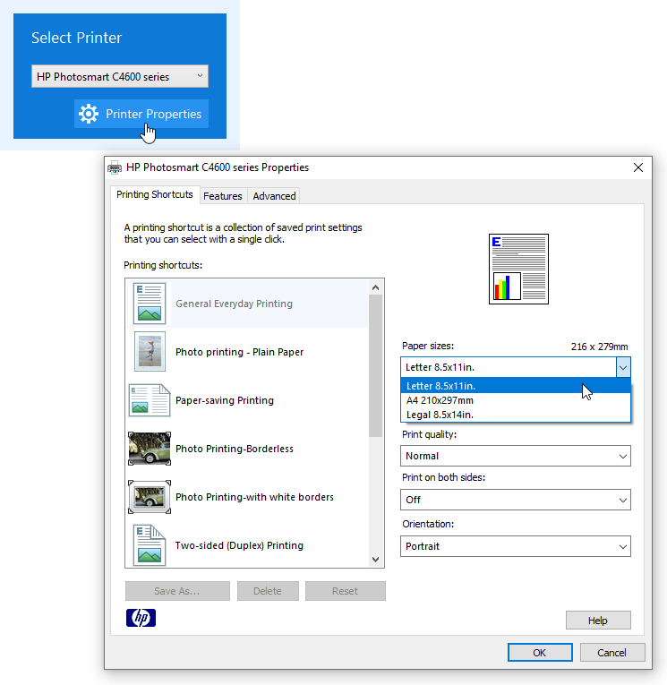 Accessing Printer Properties in Print Conductor