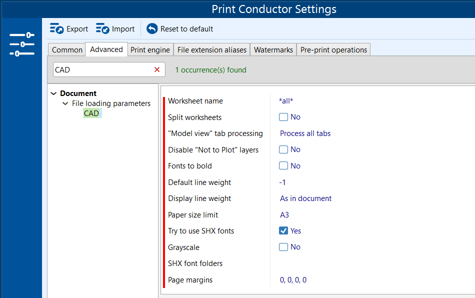 Advanced print settings for CAD drawings