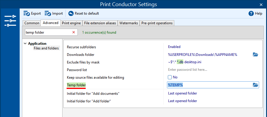 Change temporary files folder in Print Conductor Change temporary files folder in Print Conductor