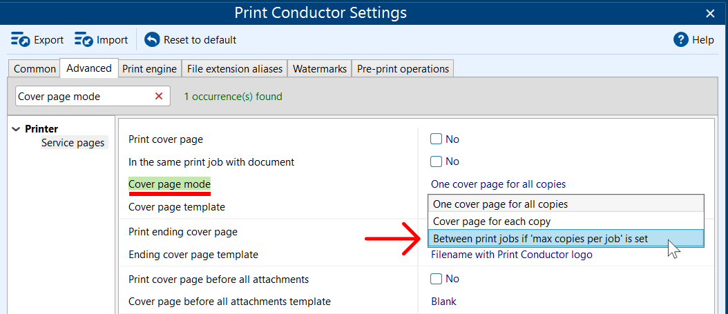 Adding a cover page between divided print jobs