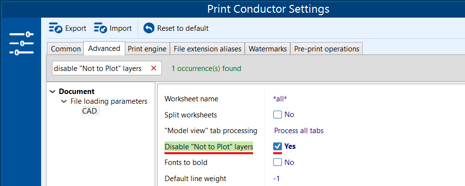 Disable printing "Not to Plot" layers