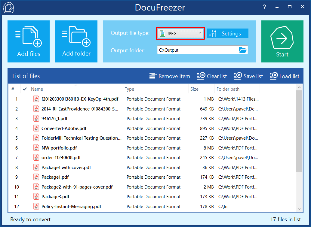 How to convert PDF to JPEG with DocuFreezer (offline batch converter)