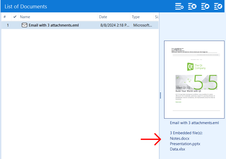 Show list of embedded files (attachments) on Preview pane