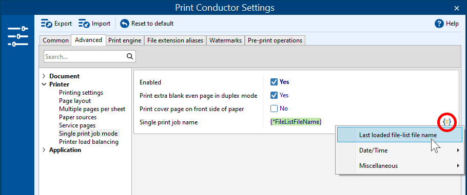 Using the File List name as Single Print Job name