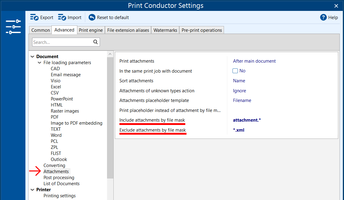 How to use include/exclude mask to filter attachments