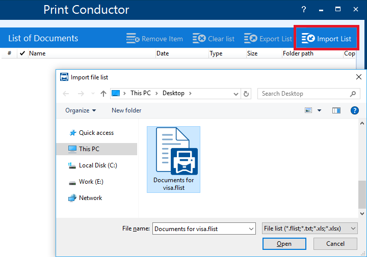 Import a previously saved FLIST file Import a previously saved FLIST file