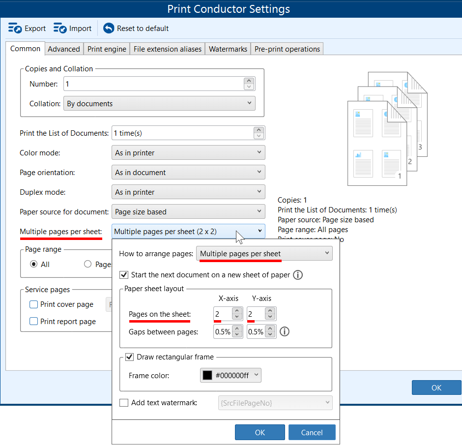 How to batch print with multiple pages on one sheet of paper
