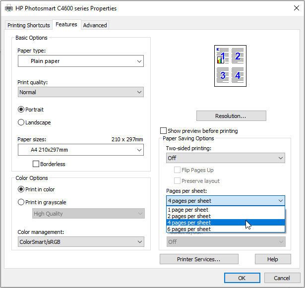 Printing multiple pages per sheet Printing multiple pages per sheet