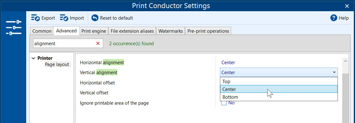 Change page alignment Change page alignment
