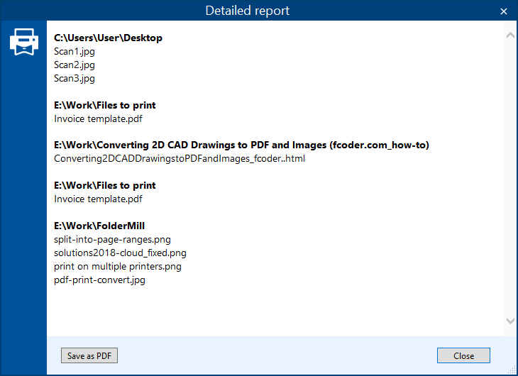 Detailed report – Summary on each folder Detailed report – Summary on each folder