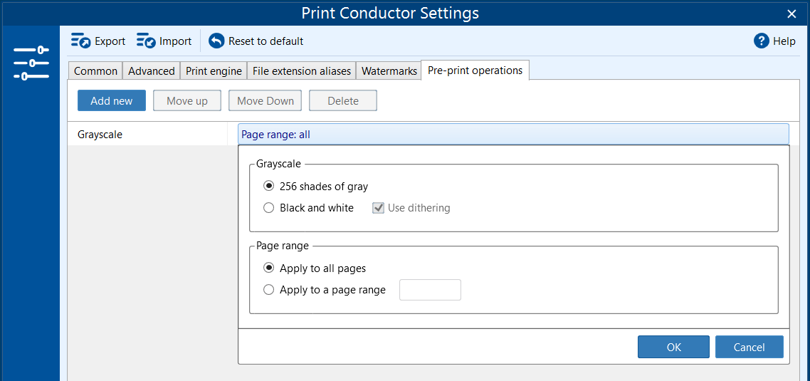Turn pages to black-and-white or grayscale before batch printing