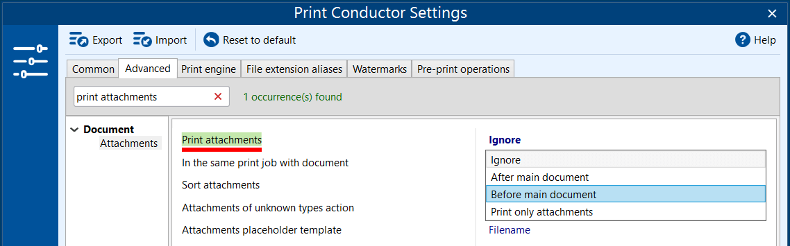 How to change the order of combining documents and attachments