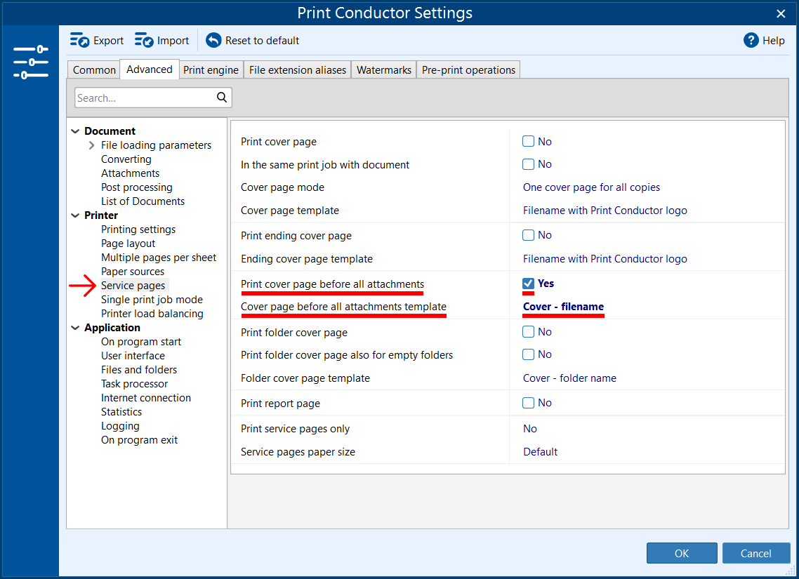 How to print a cover page between email message body and attachments