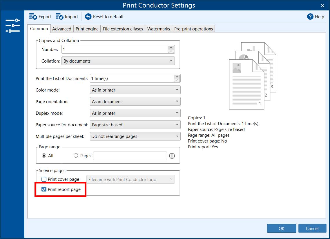 Enable printing report page in Print Conductor
