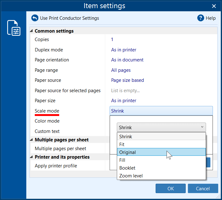 Set Scale mode for each file in the List of Documents