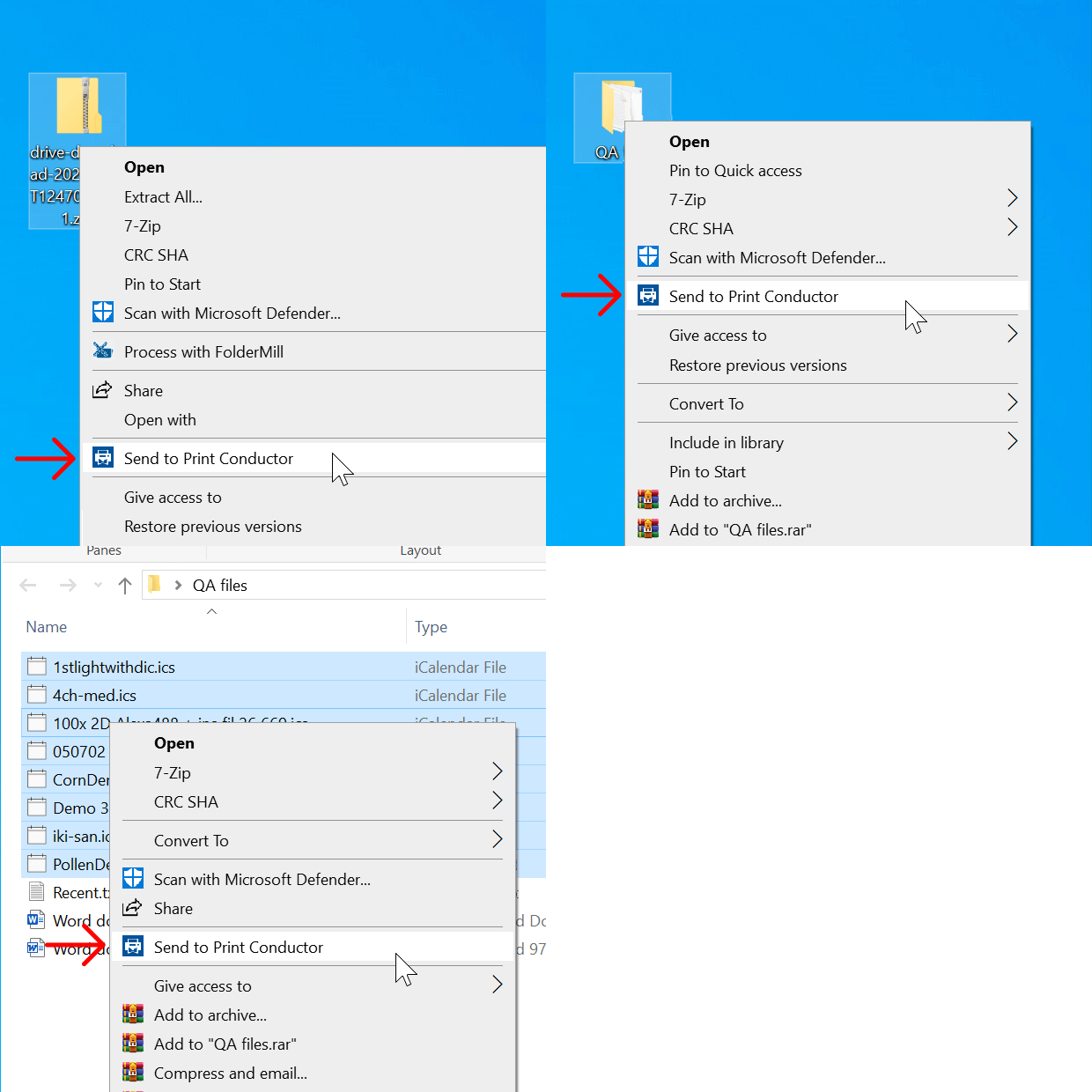 Send files quickly to Print Conductor from the Windows context menu