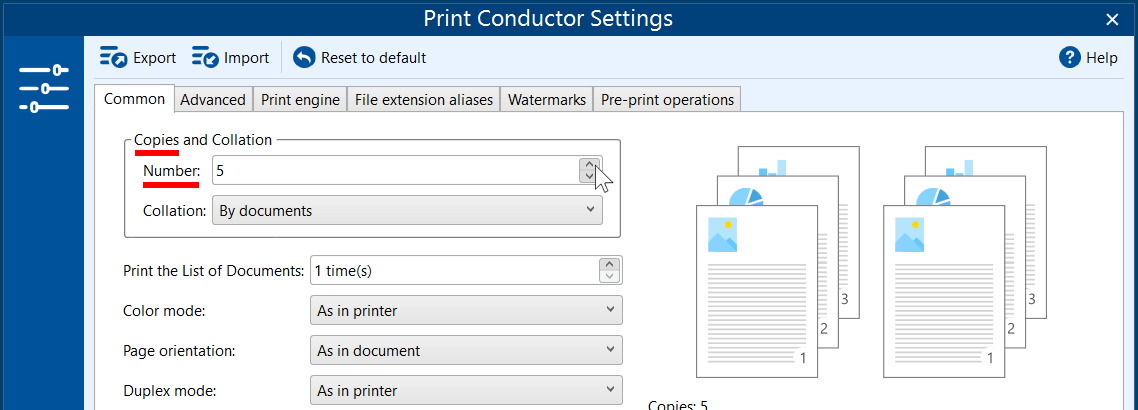 Set the number of copies in Print Conductor
