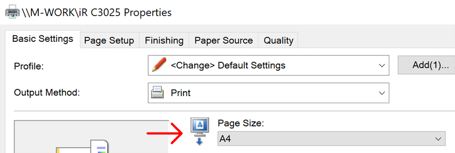 Page size (paper size, output size)