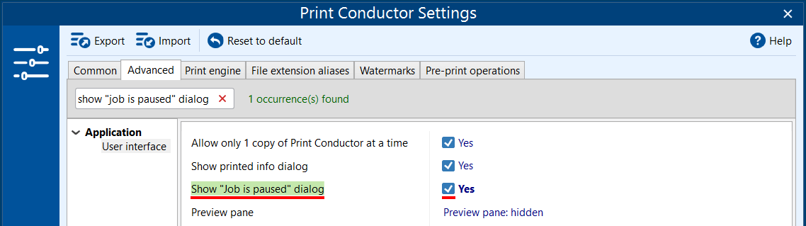 Show "Job is paused" dialog