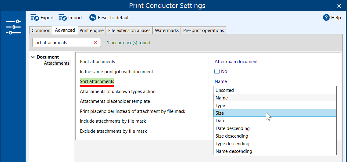 How to sort attachments before printing