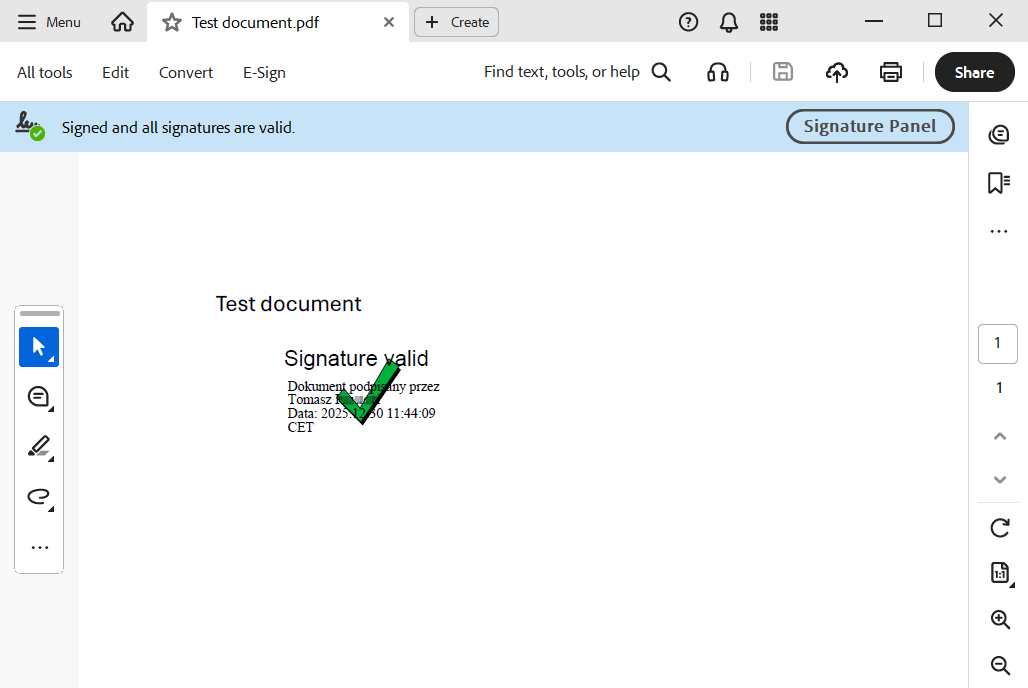 Test document sugnature successfully validated
